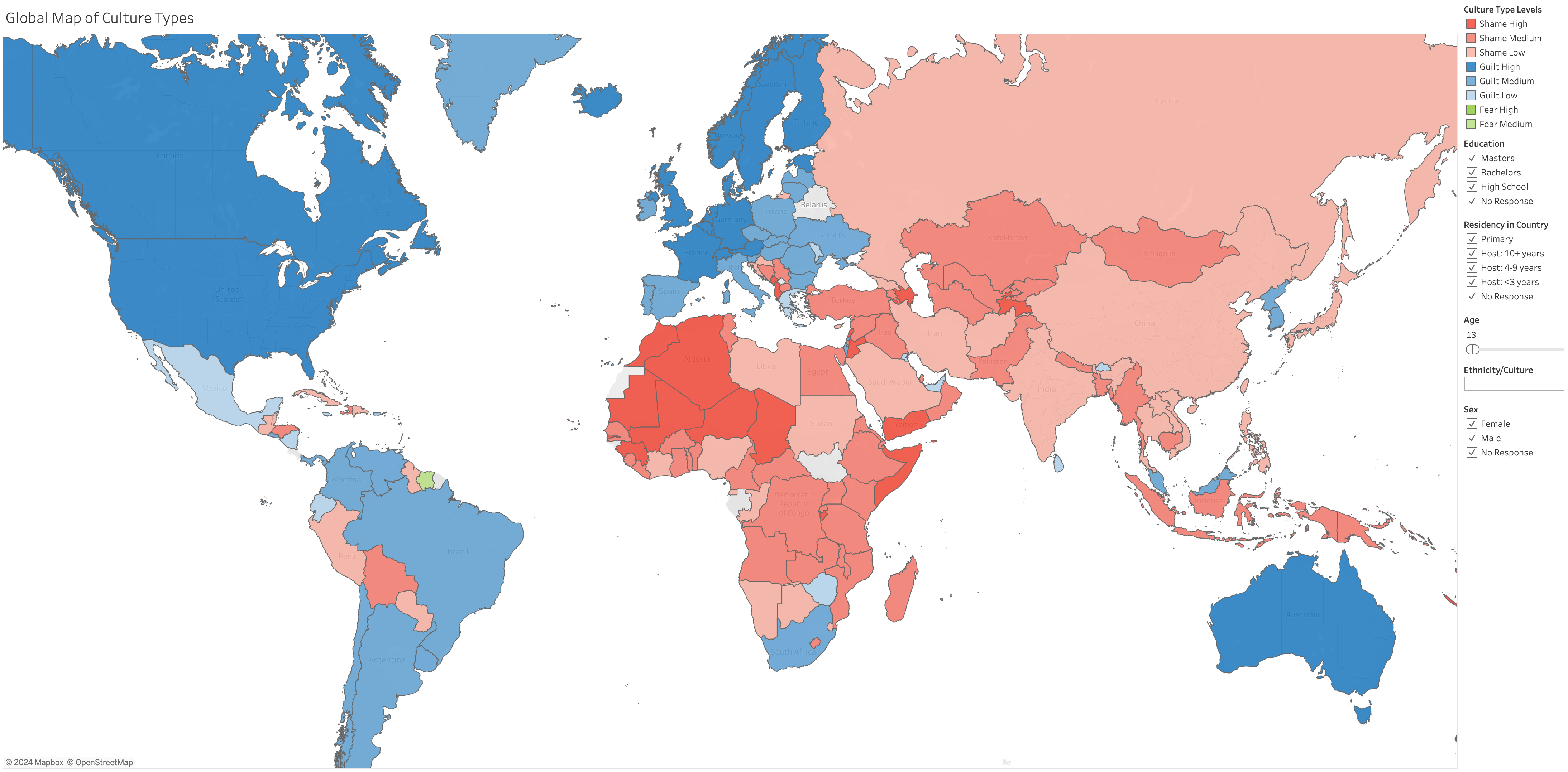 Guilt versus Shame cultures map